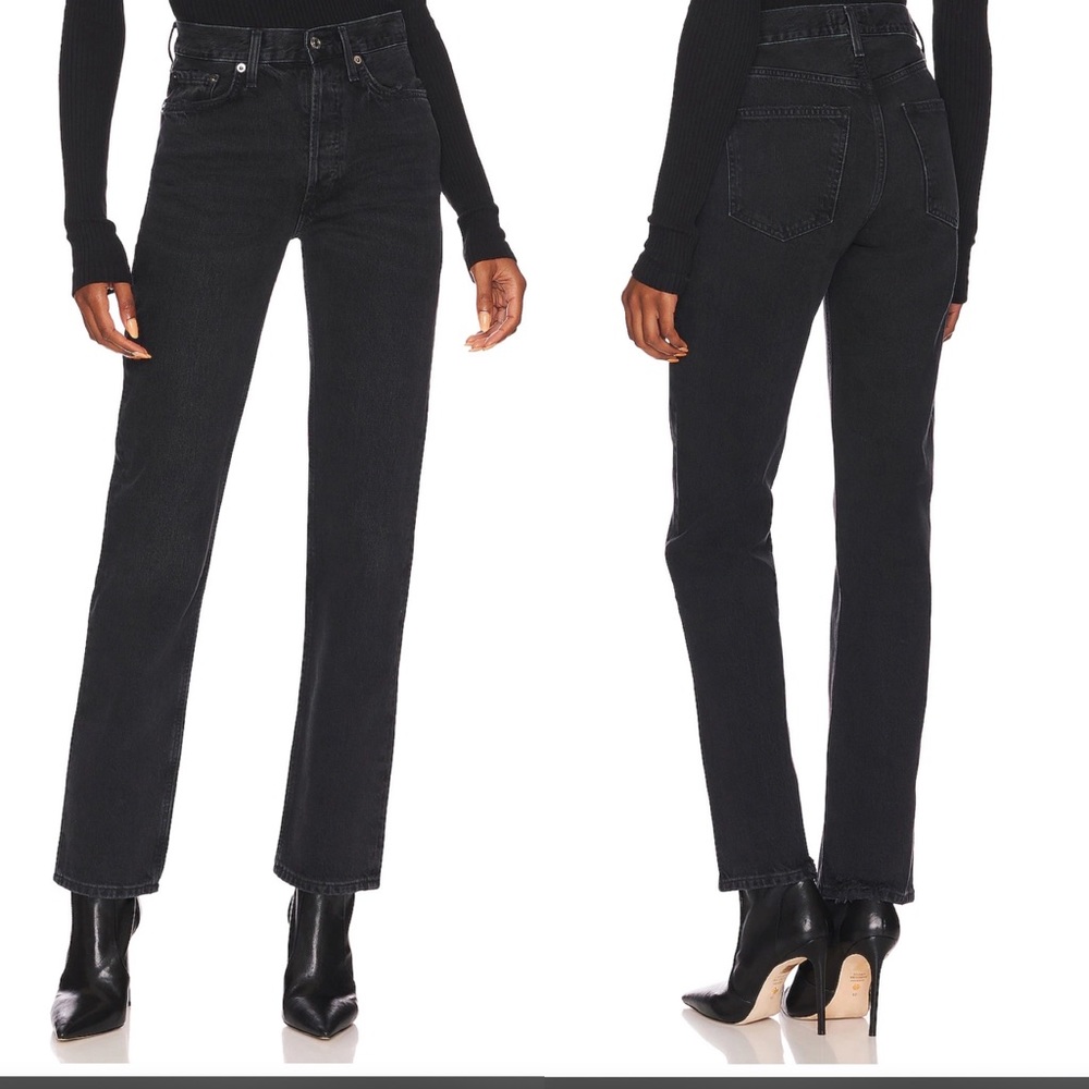 AGOLDE Lana Loose Fit High Rise Straight Jeans, black, size 31